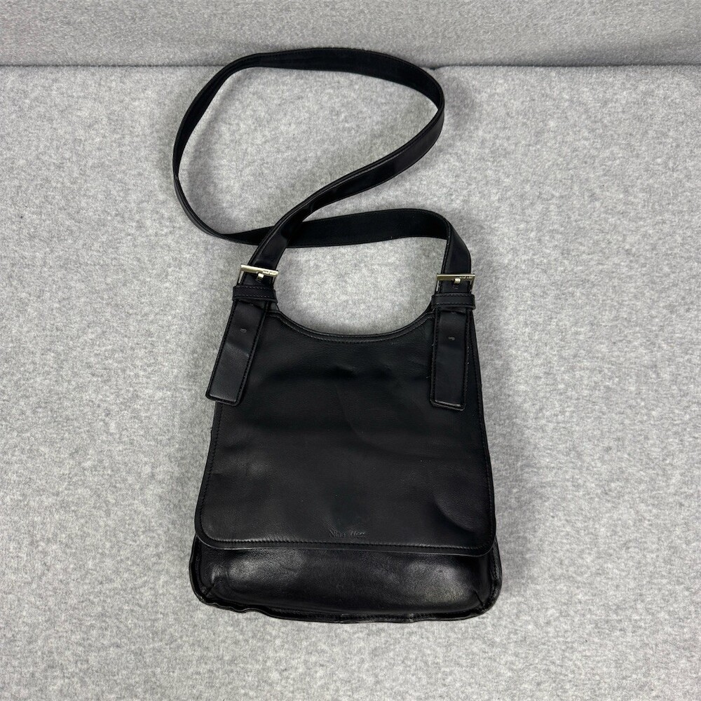 Nine West Crossbody Leather Messenger Saddle Bag Womens Adjustable Strap